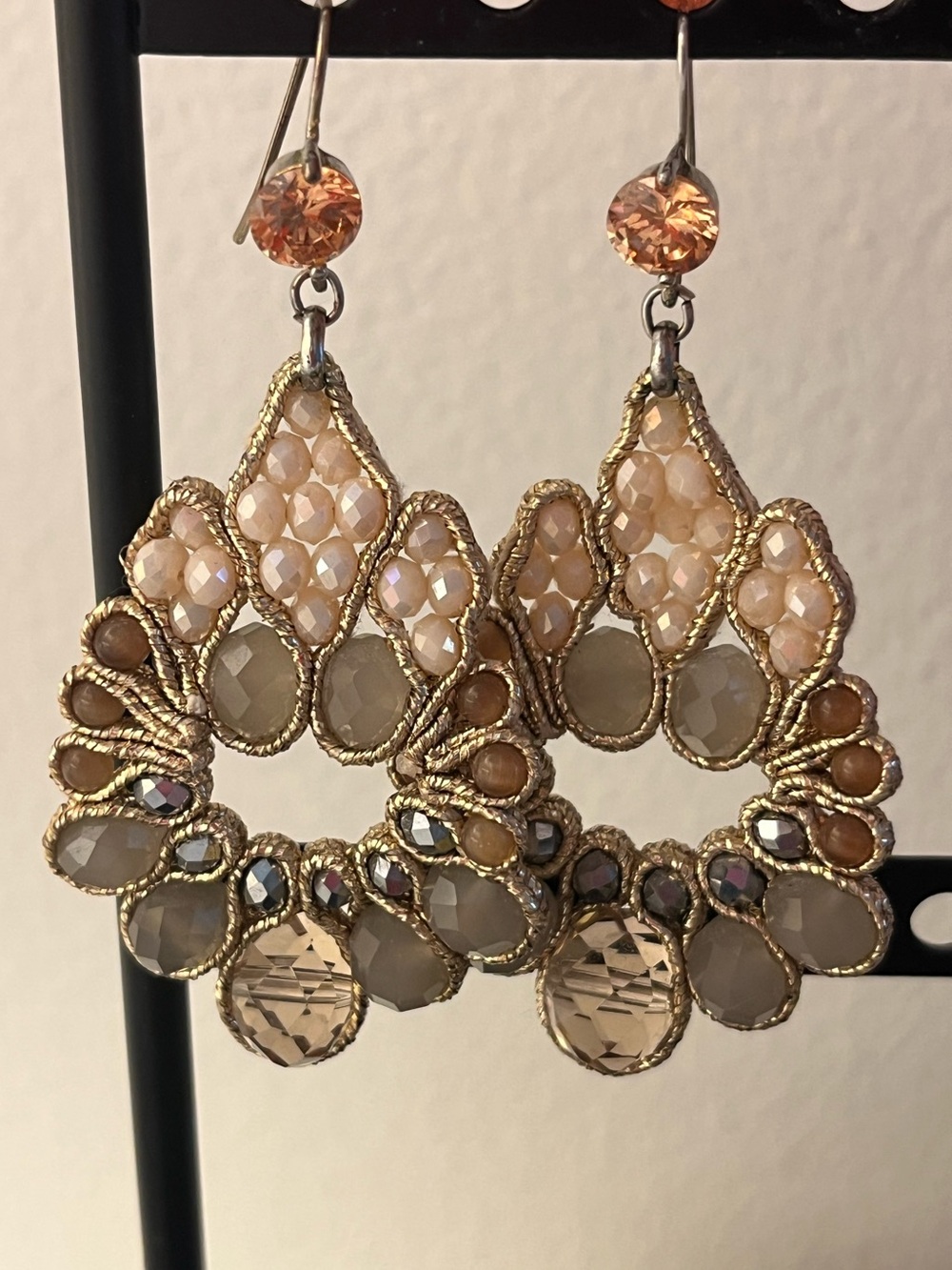 Gold-Tone Champagne & Pearl Cluster Teardrop Earrings